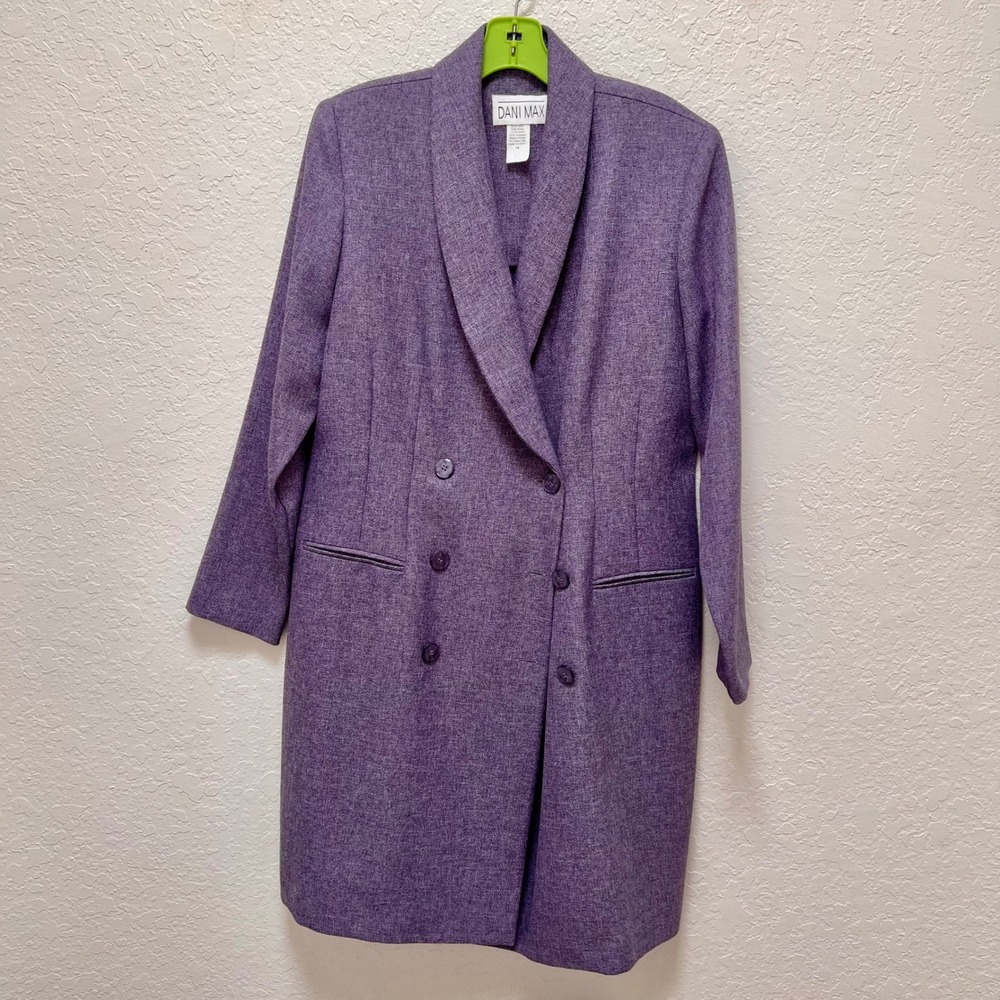 Dani Max VTG Purple Herringbone Double Breasted Longline Shawl Collar Coat 14